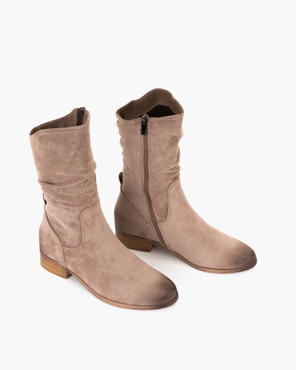 Beżowe botki damskie z eko-zamszu z wysoką cholewką 5