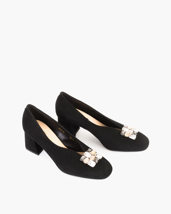 Czarne czółenka ze skóry zamszowej z kamieniami 5
