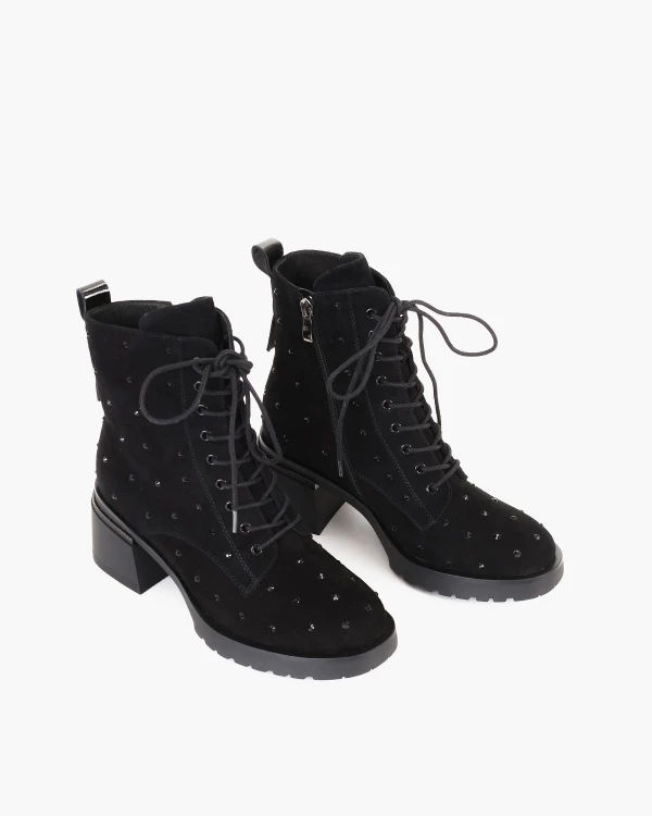 Czarne trzewiki damskie ze skóry naturalnej z kamieniami 5