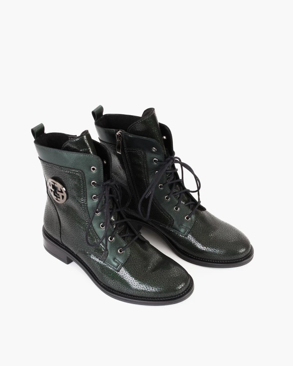 Ciemnozielone trzewiki damskie z naturalnej skóry nubukowej 5