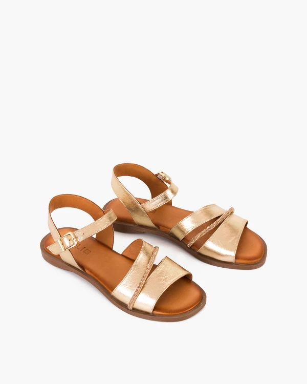 Złote sandały damskie skórzane z cyrkoniami 5