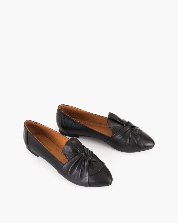 Czarne baleriny damskie skórzane z kokardą 5