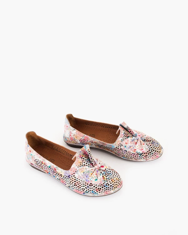 Wielokolorowe półbuty ażurowe ze skóry naturalnej z kokardą 5