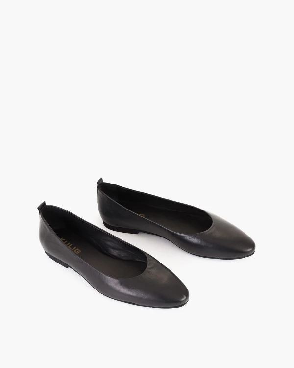 Czarne baleriny damskie skórzane na niskim obcasie 5