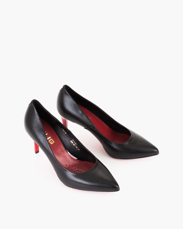 Czarne czółenka ze skóry licowej na wysokiej szpilce 5