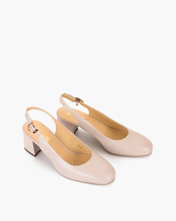 Beżowe sandały damskie ze skóry licowej na słupku 5