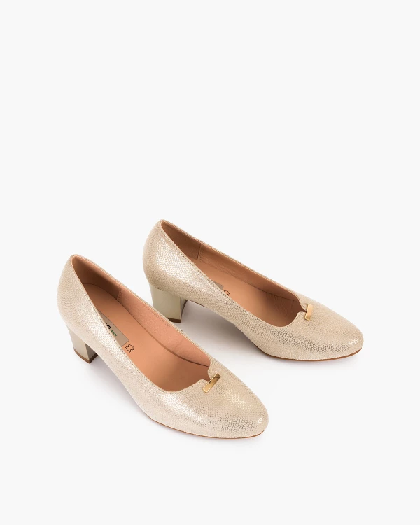 Złote czółenka damskie ze skóry ekologicznej na słupku 5