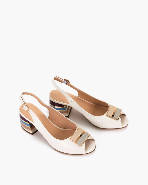 Białe sandały z naturalnej skóry licowej na klocku 5