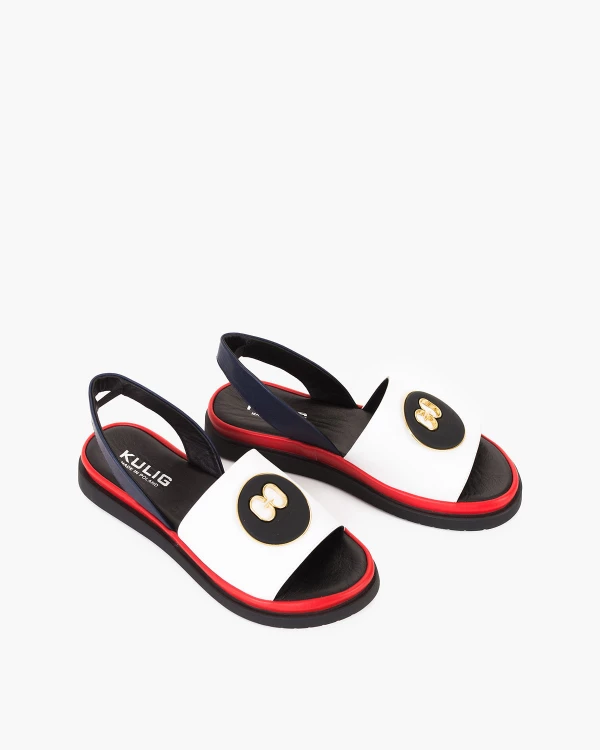 Biało-granatowe sandały damskie skórzane z ozdobą 5