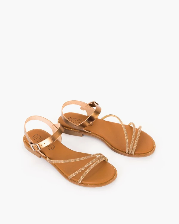 Złote sandały ze skóry naturalnej z cyrkoniami 5