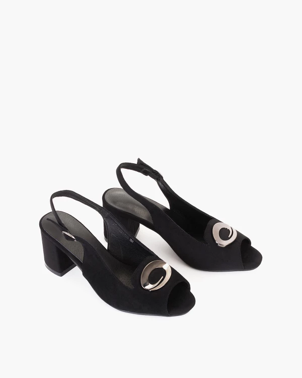 Czarne sandały damskie z eko-zamszu na słupku 5