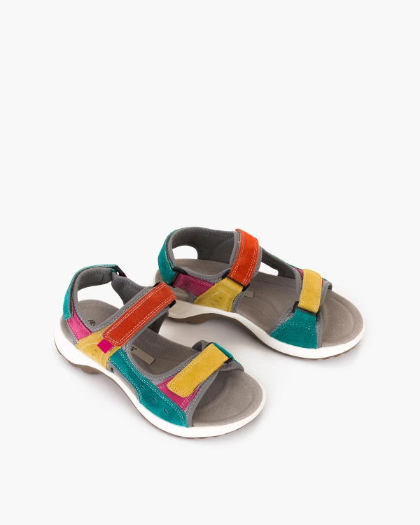 Wielokolorowe sandały damskie ze skóry welurowej na rzepy 5