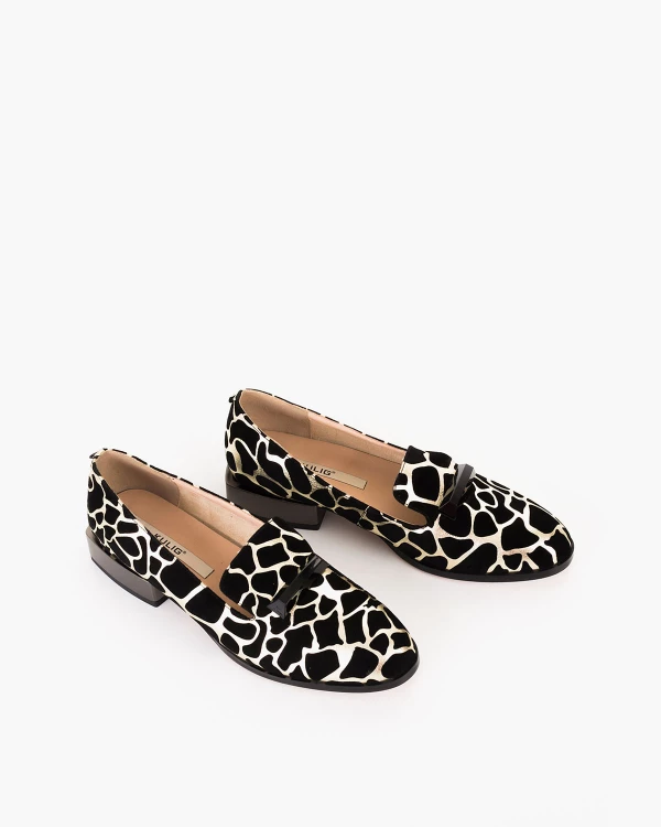 Czarno-złote mokasyny damskie zamszowe na klocku 5