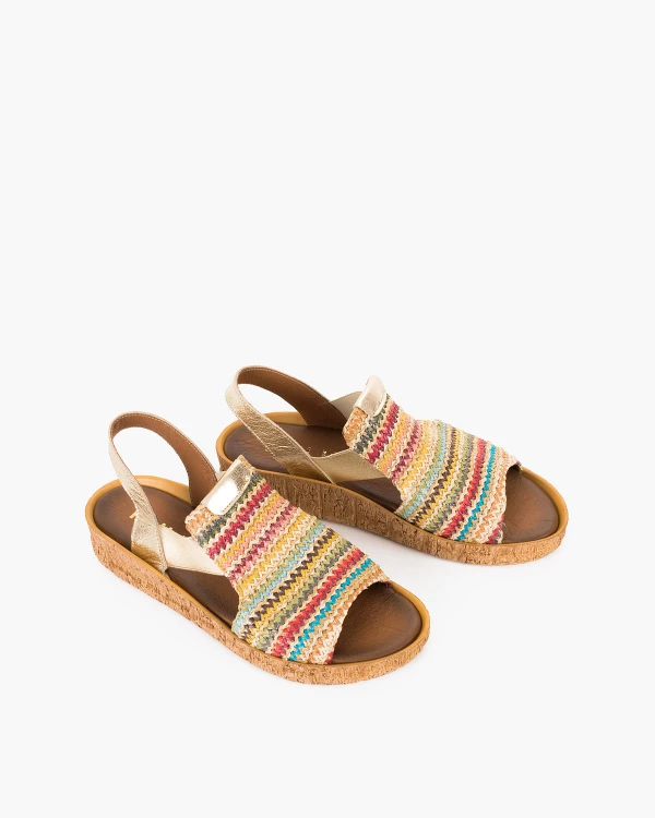 Kolorowe sandały damskie ze skóry licowej i materiału 5