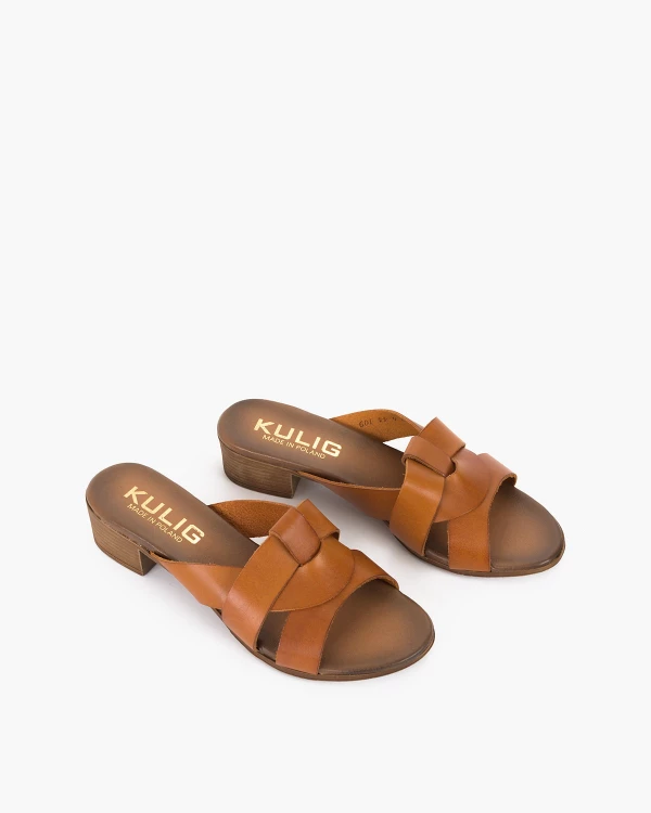 Brązowe klapki damskie ze skóry licowej na klocku 5