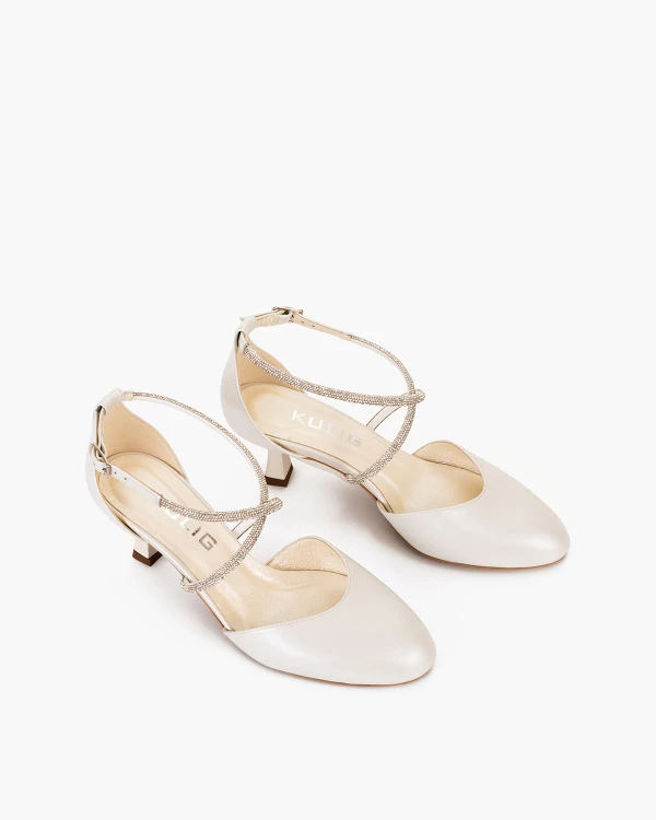 Perłowe czółenka z naturalnej skóry licowej na szpilce 6