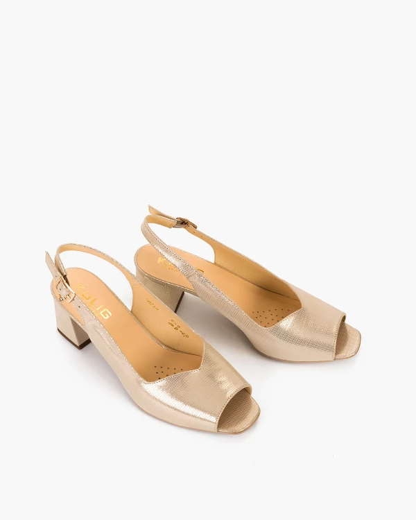 Złote sandały ze skóry naturalnej na słupku 5