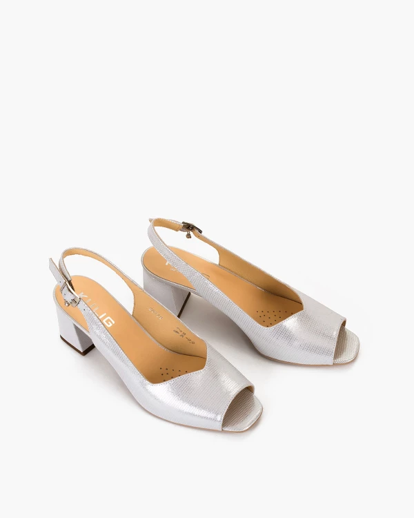 Srebrne sandały ze skóry naturalnej na słupku 5