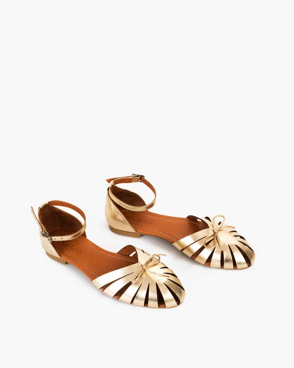 Złote sandały z naturalnej skóry licowej z kokardką 5