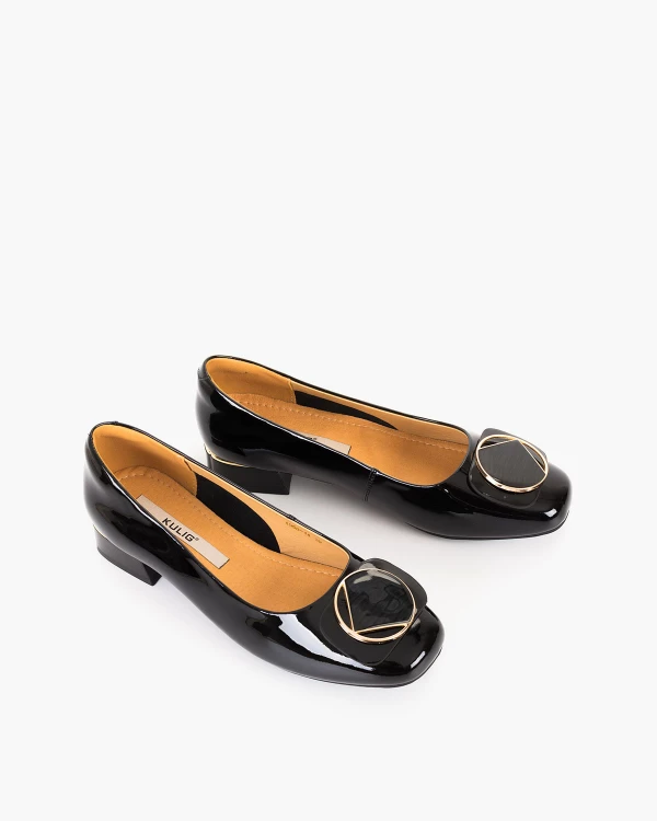 Czarne czółenka damskie skórzane na klocku 5