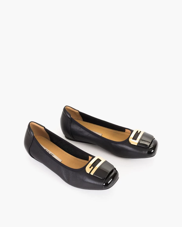 Czarne baleriny damskie ze skóry licowej 5