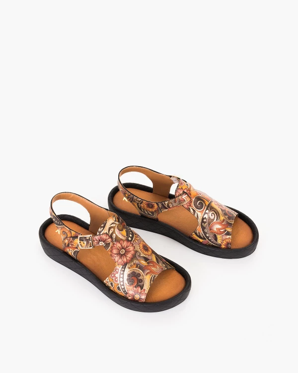 Kolorowe sandały damskie skórzane z motywem kwiatowym 5