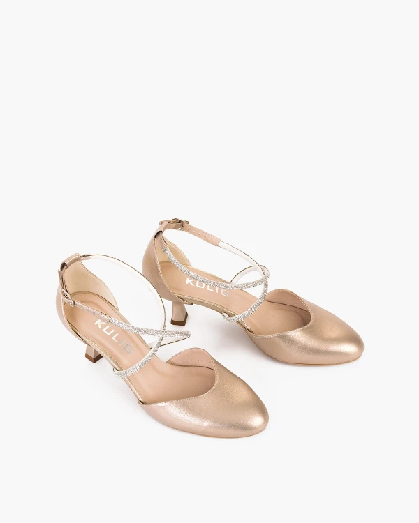 Złote czółenka z naturalnej skóry licowej na szpilce 6