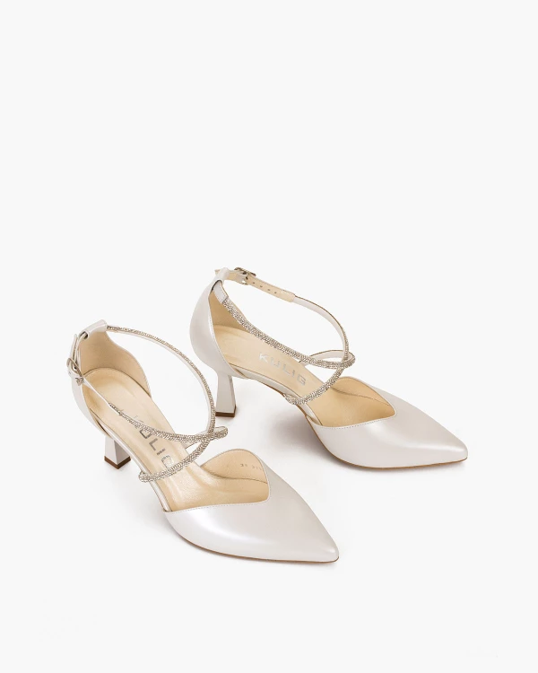 Perłowe czółenka skórzane z naturalnej skóry licowej na szpilce 6