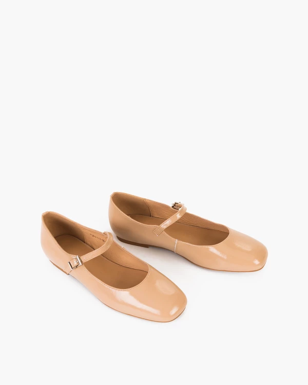 Beżowe baleriny damskie ze skóry naturalnej 5