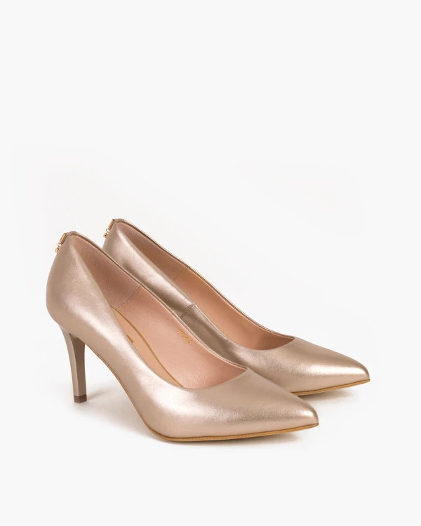 Złote czółenka skórzane na szpilce 024