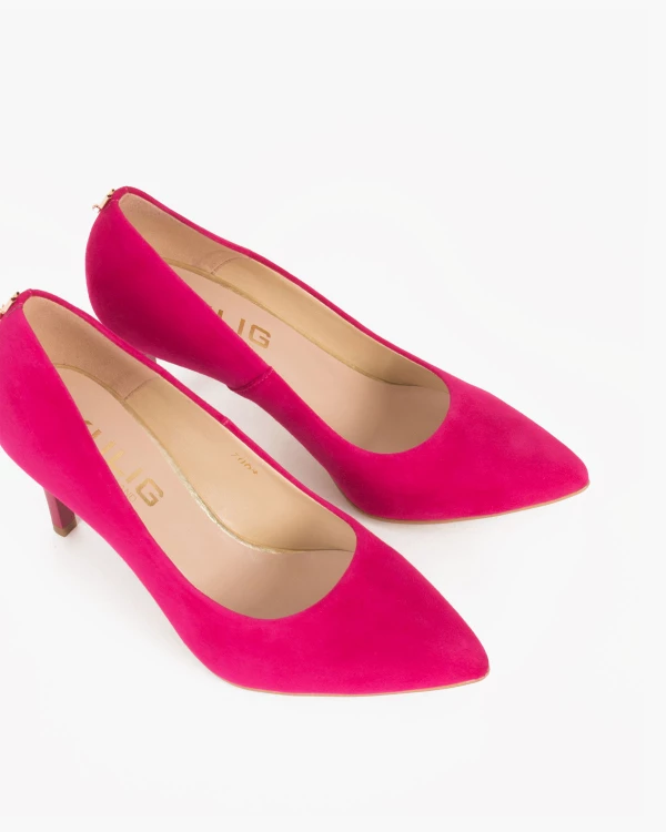 Fuksjowe czółenka zamszowe na szpilce 024