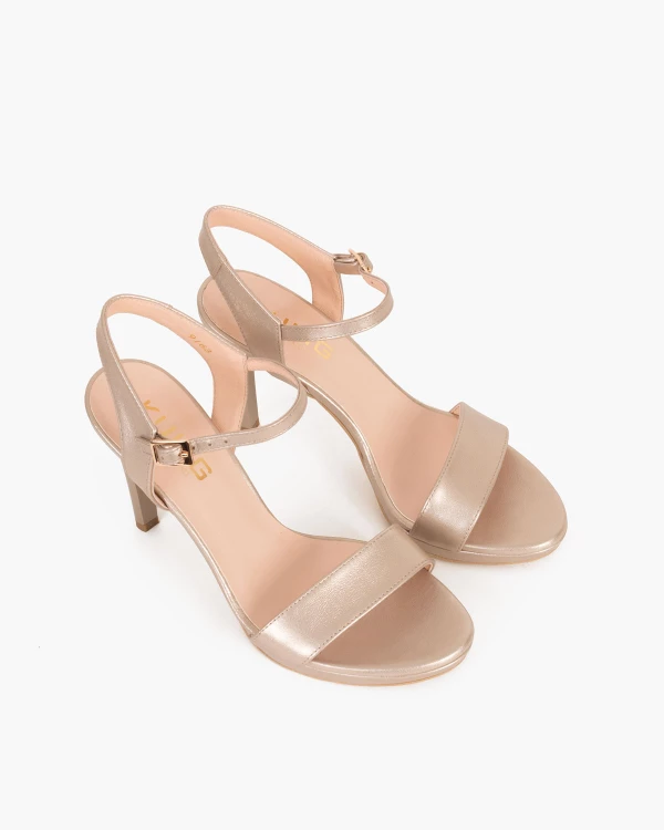 Złote sandały skórzane na szpilce 024