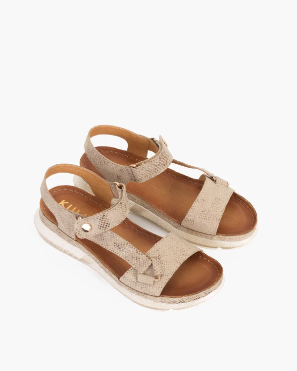 Beżowe sandały damskie nubukowe na rzep