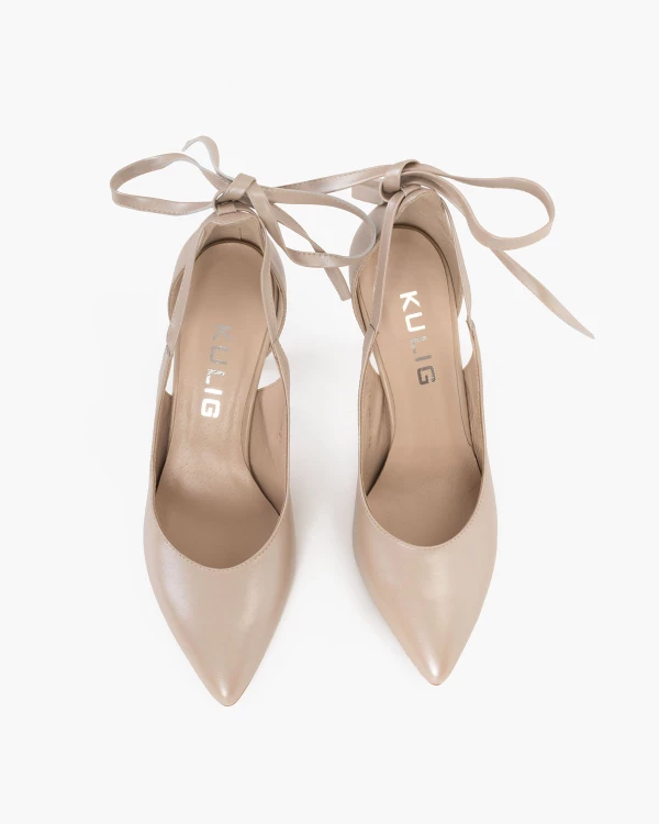 Perłowe czółenka damskie wiązane