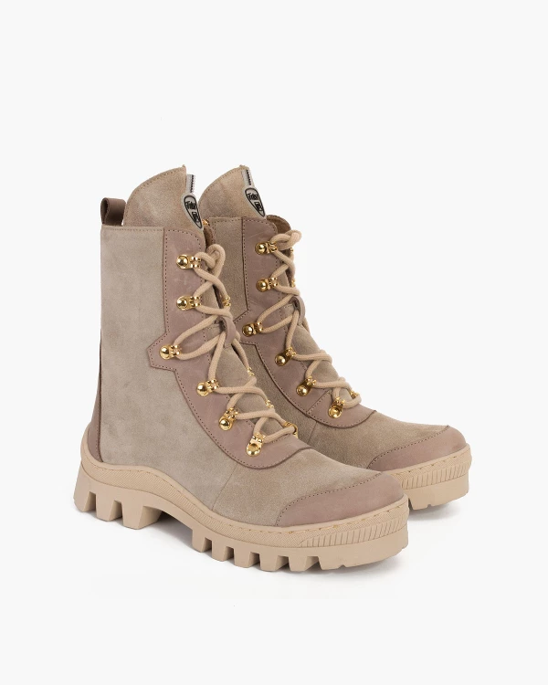 Beżowe trzewiki damskie welurowe 8