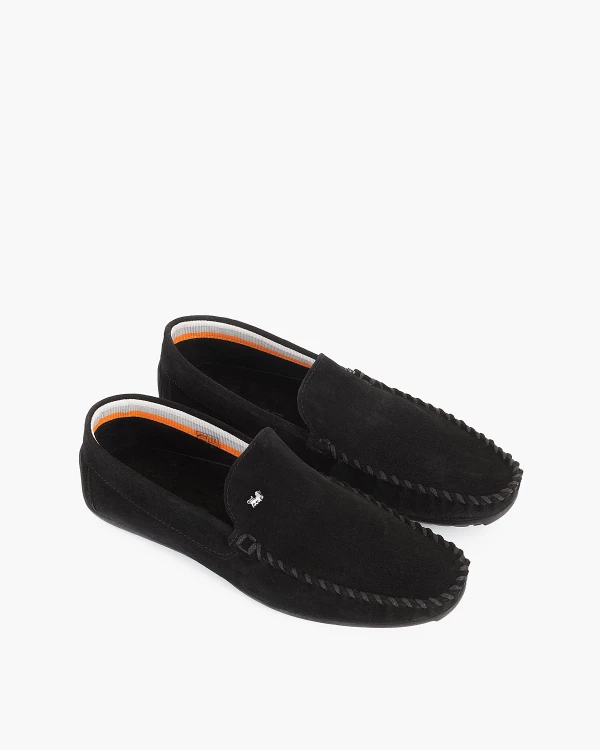 Czarne mokasyny męskie zamszowe