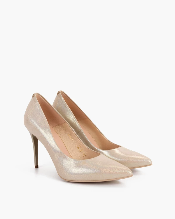 Złote czółenka nubukowe na szpilce 2