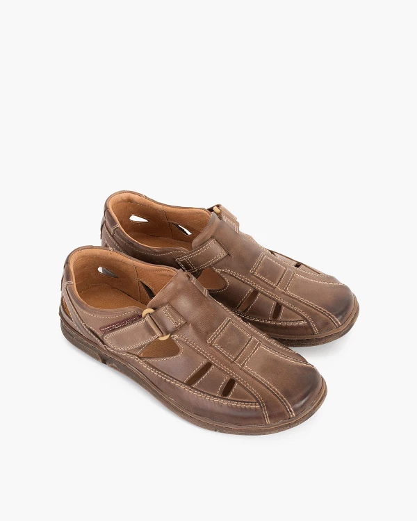 Ciemnobeżowe sandały męskie skórzane