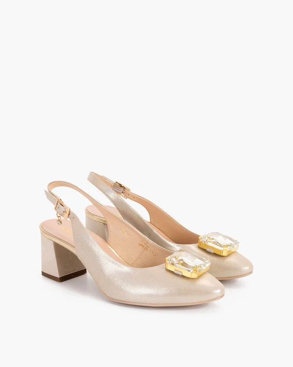 Złote sandały damskie nubukowe z kamieniem 4