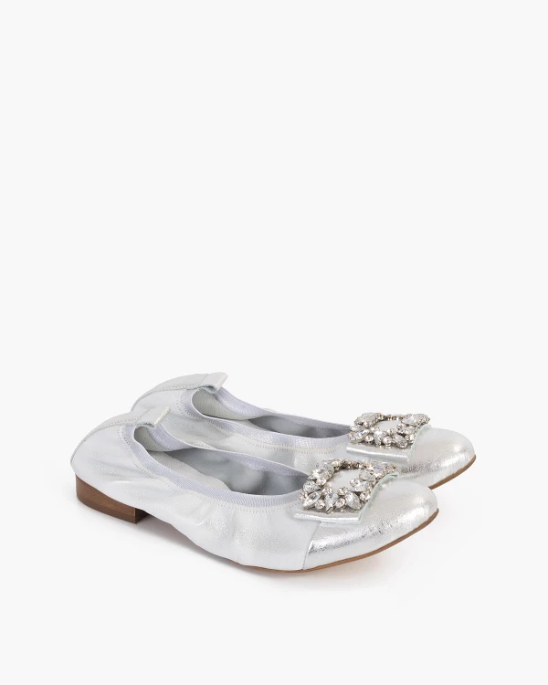 Srebrne baleriny skórzane z ozdobą 3