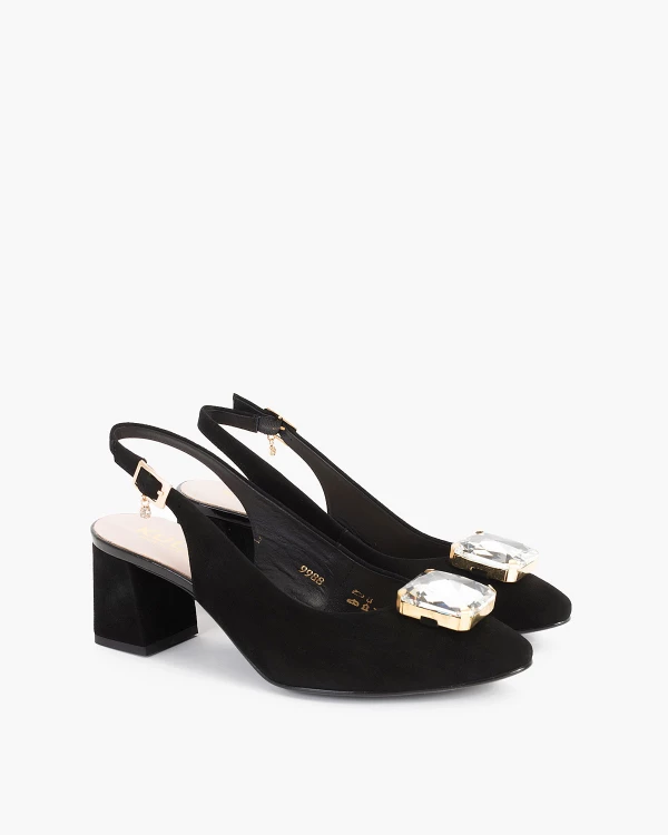 Czarne sandały damskie zamszowe z kamieniem 2