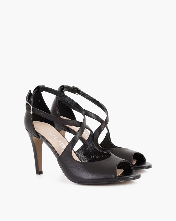 Czarne sandały damskie skórzane na szpilce 2