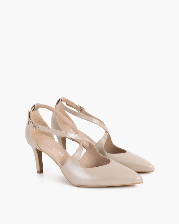 Perłowe czółenka skórzane na szpilce 5