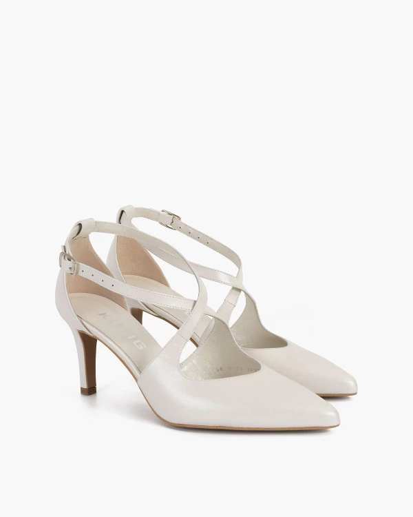 Perłowe czółenka skórzane na szpilce 2