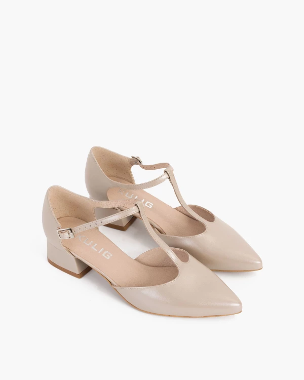 Perłowe czółenka skórzane na klocku 5