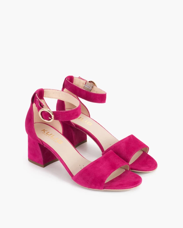Fuksjowe sandały damskie zamszowe na klocku 2