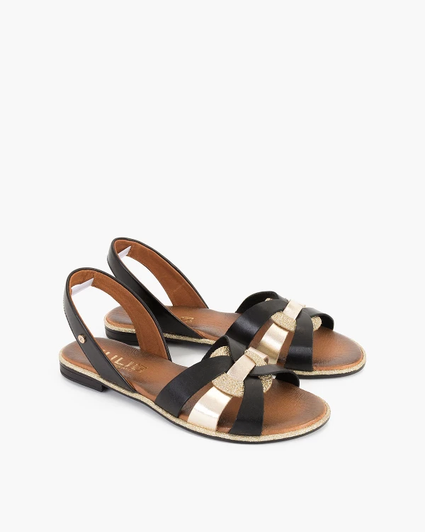 Czarno-złote sandały damskie skórzane 3