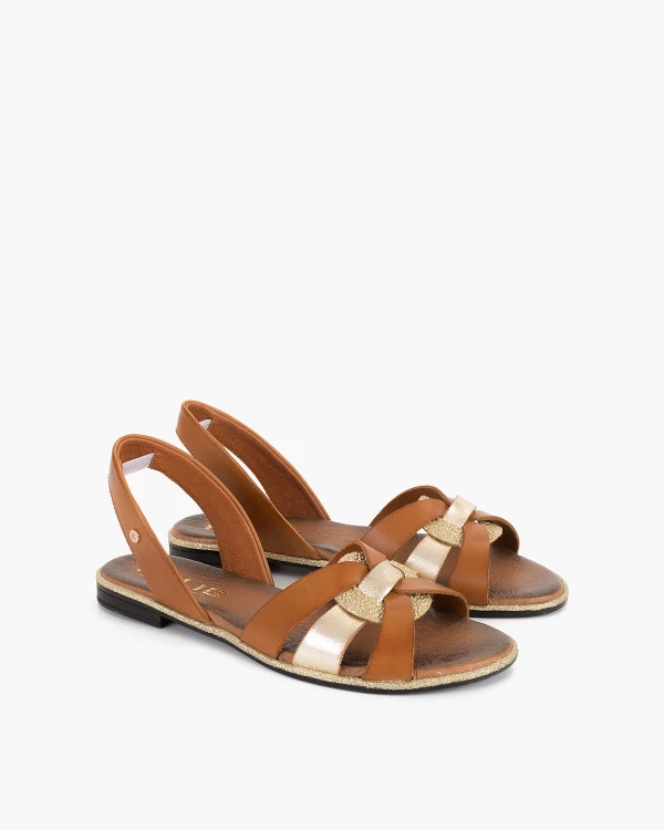 Brązowo-złote sandały damskie skórzane 2
