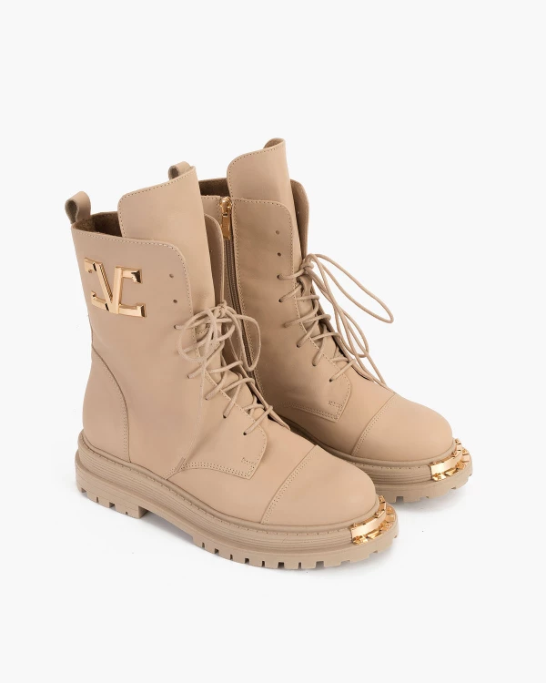 Beżowe trzewiki damskie skórzane 6