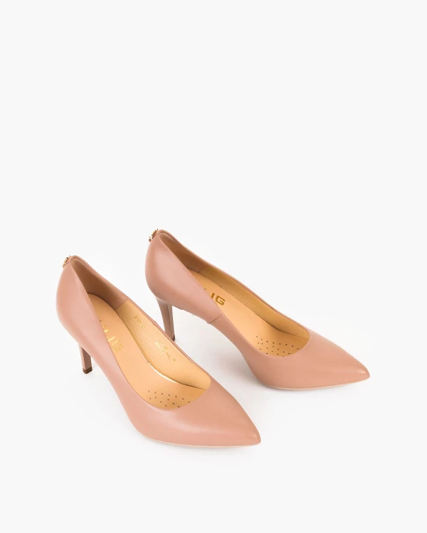 Beżowe czółenka damskie skórzane na szpilce 5